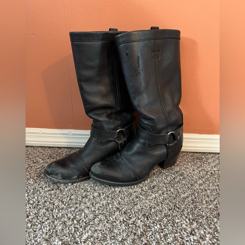 Durango Black Harness Boots Size 9 Leather Mid-Calf Moto Western